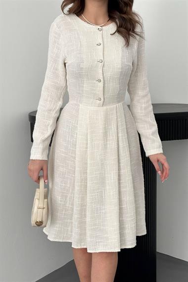 Toptan Ekru Kısa Klasik Elbise