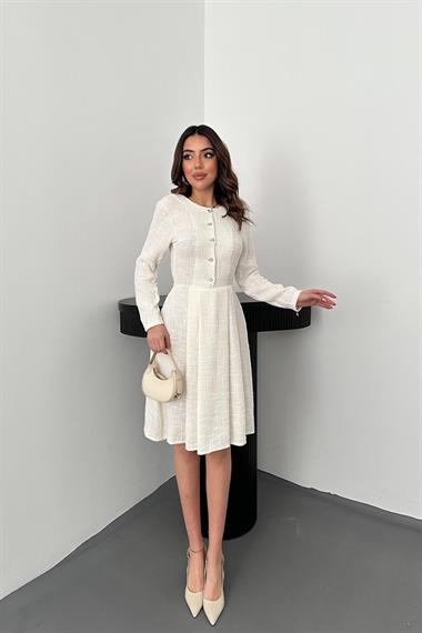 Toptan Ekru Kısa Klasik Elbise