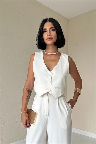 Toptan Ekru Klas Ceket ve Yelek ve Pantolon Takım