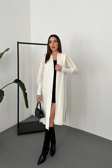 Wholesale Ecru Sleeve Knitted Sweater Cardigan