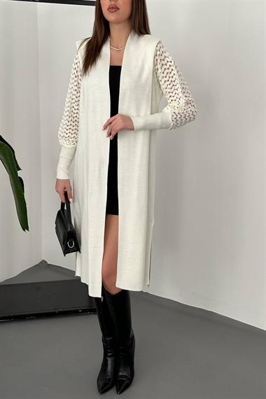 Wholesale Ecru Sleeve Knitted Sweater Cardigan