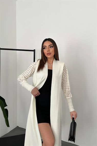 Wholesale Ecru Sleeve Knitted Sweater Cardigan