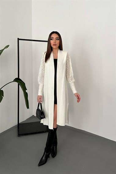 Wholesale Ecru Sleeve Knitted Sweater Cardigan