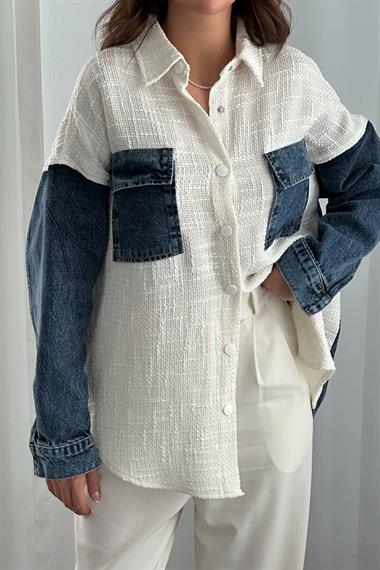 Toptan Ekru Kot Garnili Ceket