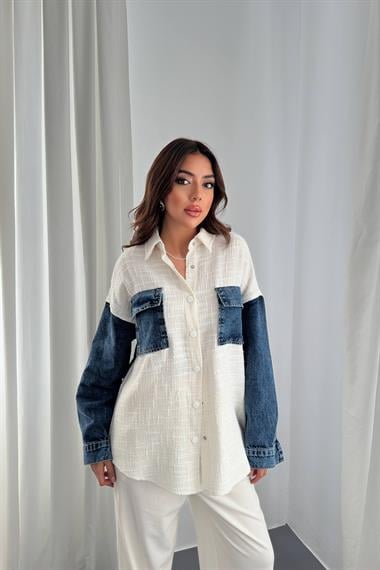 Toptan Ekru Kot Garnili Ceket