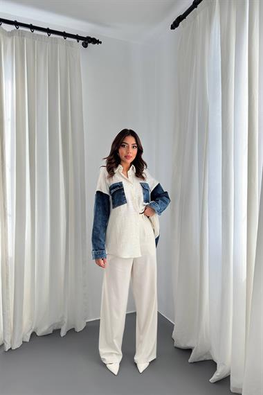 Toptan Ekru Kot Garnili Ceket