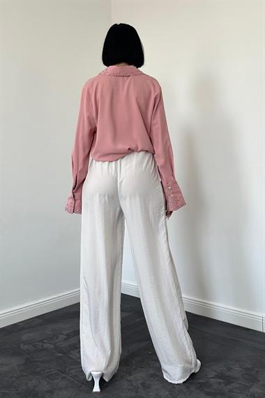 Toptan Ekru Kuşaklı Pantolon