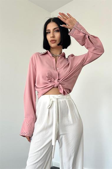 Toptan Ekru Kuşaklı Pantolon