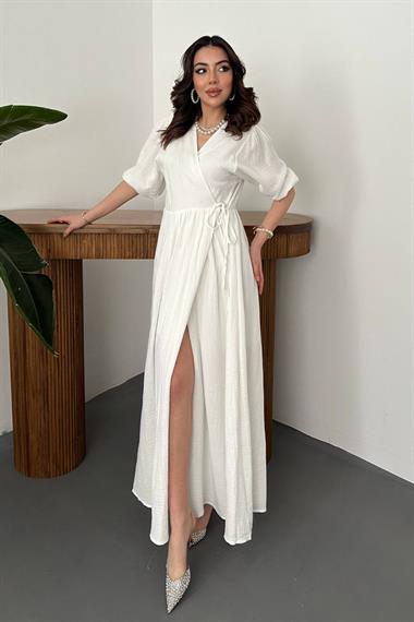 Toptan Ekru Müslin Uzun Elbise