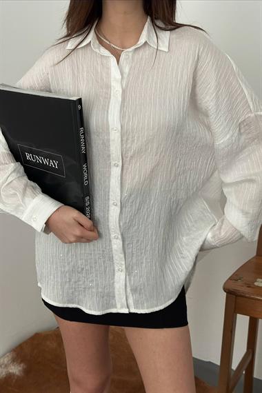 Toptan Ekru Nakışlı Oversize Gömlek
