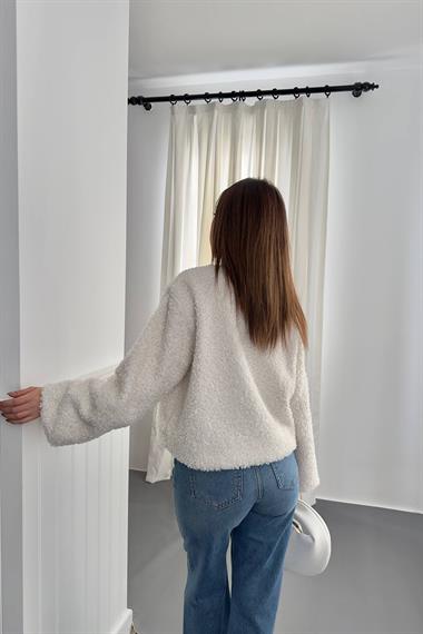 Toptan Ekru Peluş Kısa Ceket