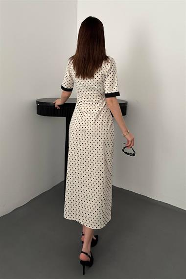 Toptan Ekru Puantiyeli Elbise