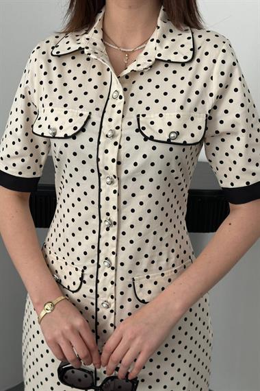 Toptan Ekru Puantiyeli Elbise