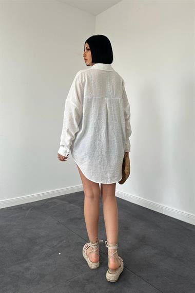 Wholesale Ecru Sequin Embroidered Free Size Shirt