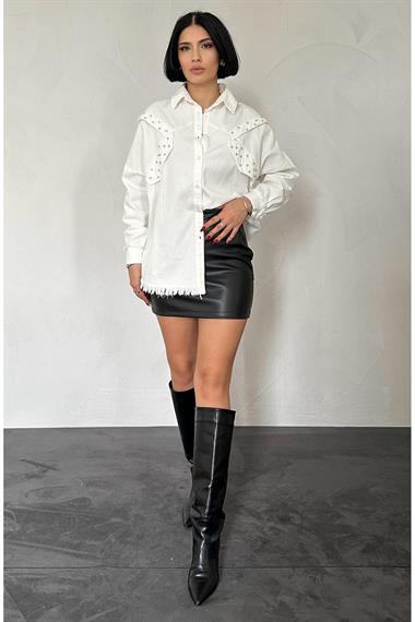 Wholesale Ecru Stone Embroidered Design Shirt