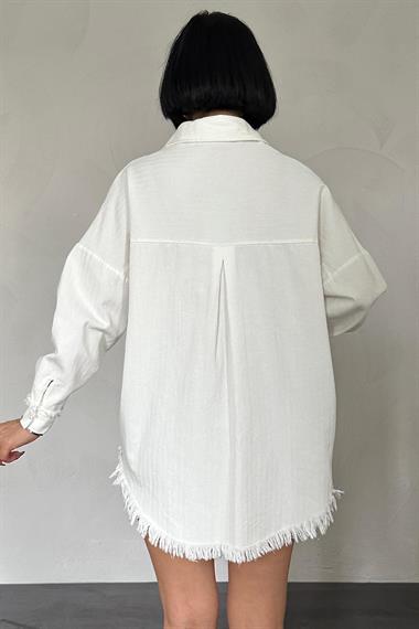 Wholesale Ecru Stone Embroidered Design Shirt