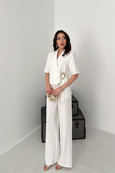 Toptan Ekru Tek Tokalı Ceket Ve Pantolon Takım