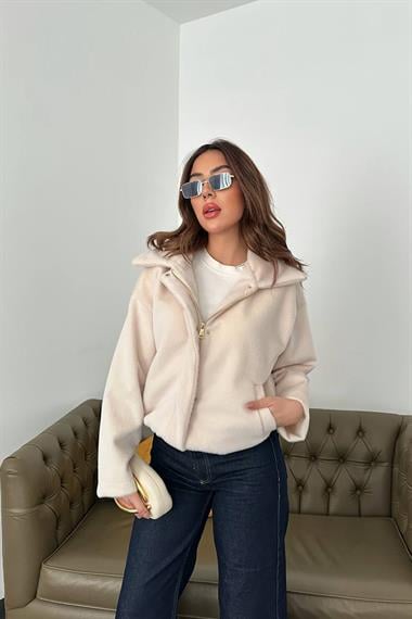 Toptan Ekru Tüylü Bomber Ceket