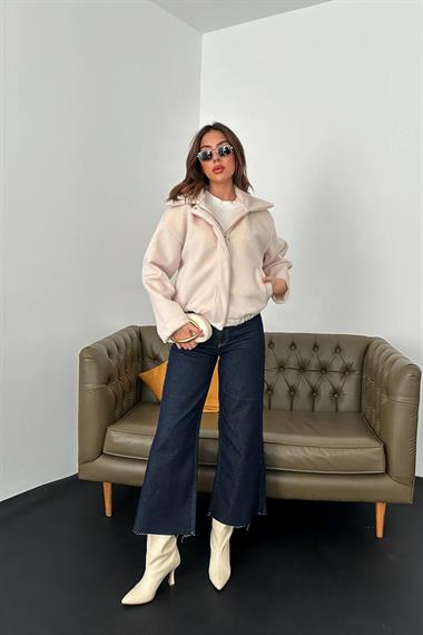 Toptan Ekru Tüylü Bomber Ceket