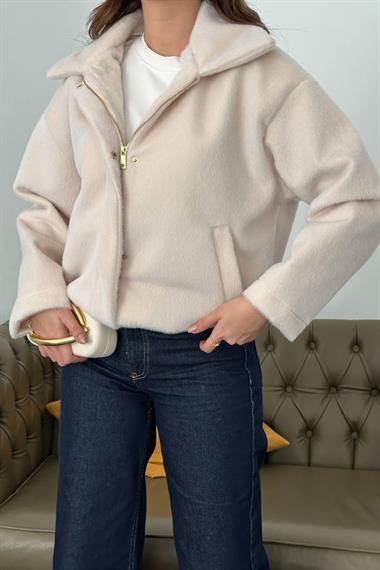 Toptan Ekru Tüylü Bomber Ceket