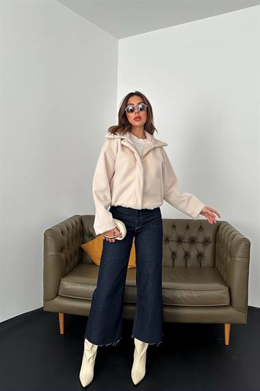 Toptan Ekru Tüylü Bomber Ceket