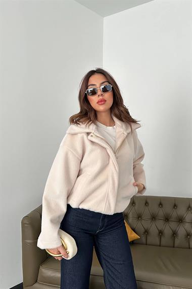 Toptan Ekru Tüylü Bomber Ceket