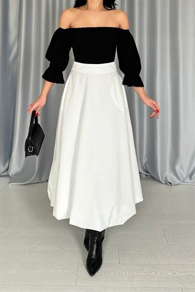 Toptan Ekru Uzun Balon Etek