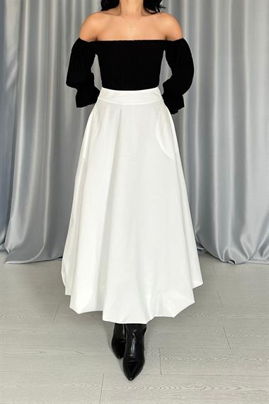 Toptan Ekru Uzun Balon Etek