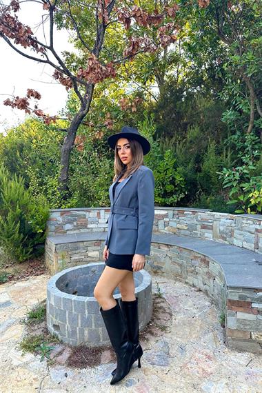 Toptan Füme Cep Kapaklı ve Kemerli Ceket