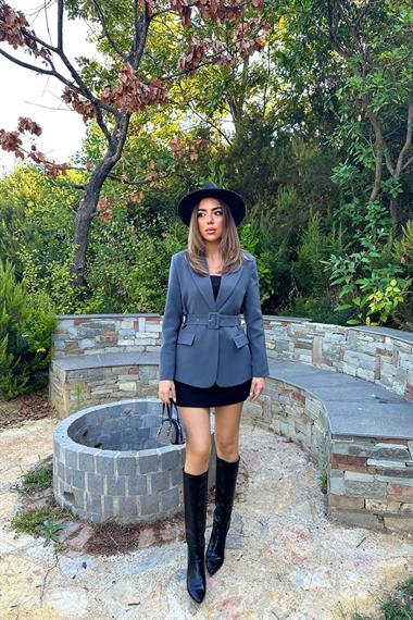 Toptan Füme Cep Kapaklı ve Kemerli Ceket