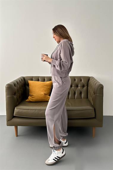 Toptan Füme Kapüşonlu Sweatshirt ve Kargo Pantolon Takım