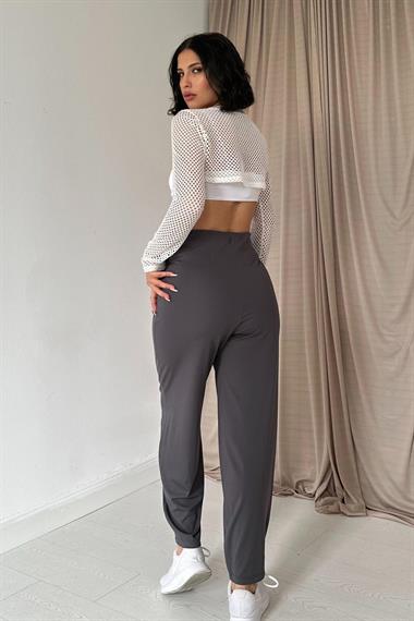 Toptan Füme Pensli Lastik Detaylı Pantolon