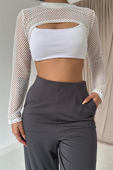 Toptan Füme Pensli Lastik Detaylı Pantolon