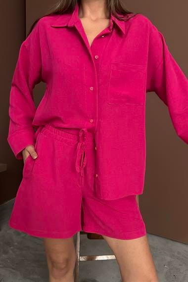 Toptan Fuşya Alaçatı Keten Takım