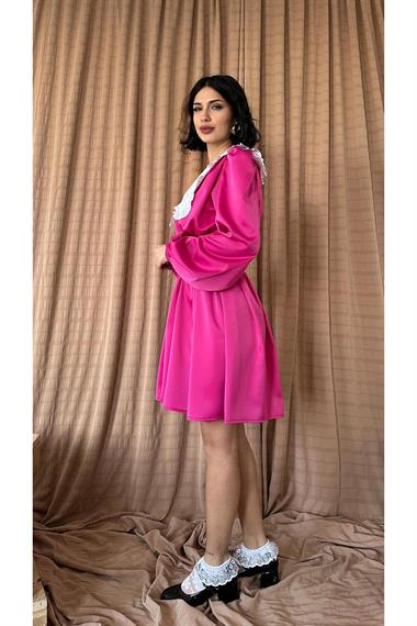 Toptan Fuşya Bebe Yakalı Elbise