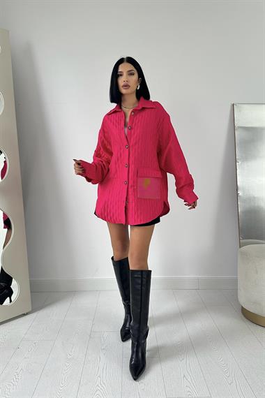 Toptan Fuşya Cepli Kapitone Gömlek