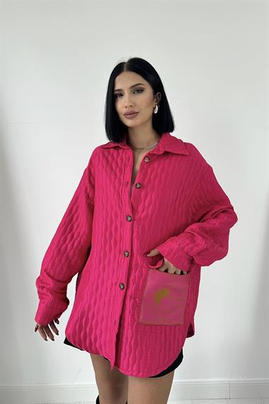 Toptan Fuşya Cepli Kapitone Gömlek