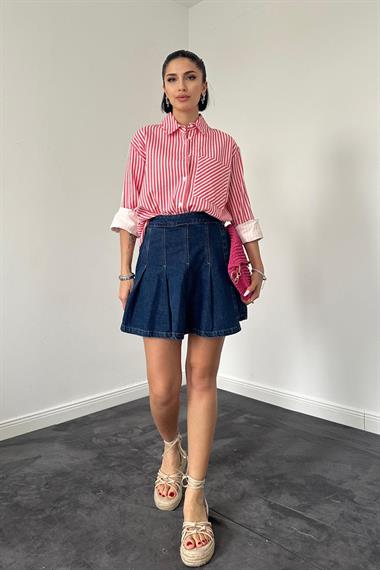 Wholesale Fuchsia Striped Gabardine Slit Single Pocket Shirt