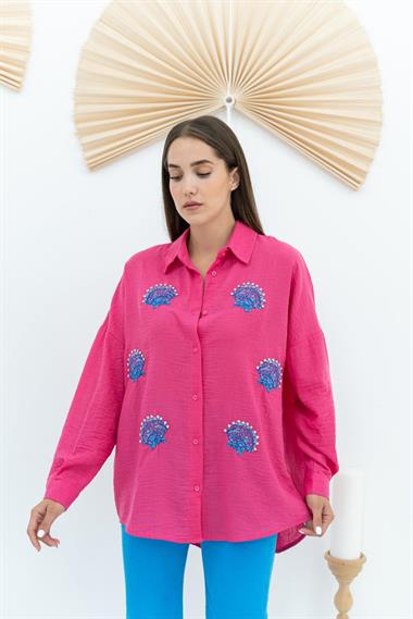 Wholesale Fuchsia Seashell Patterned Shirt
