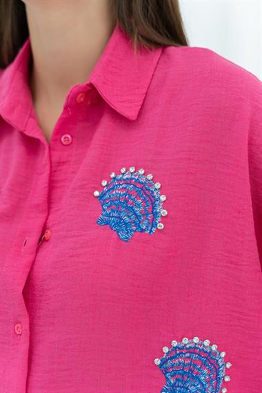 Wholesale Fuchsia Seashell Patterned Shirt