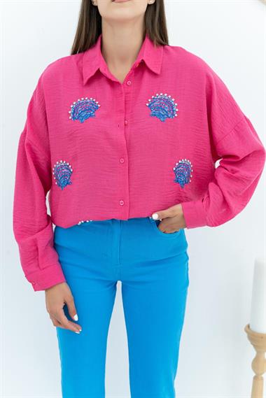 Wholesale Fuchsia Seashell Patterned Shirt
