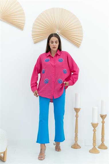 Wholesale Fuchsia Seashell Patterned Shirt