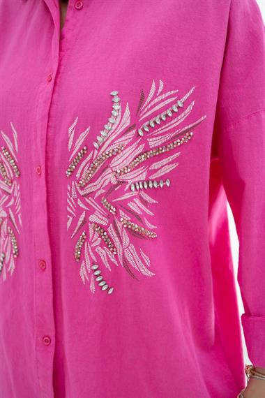 Wholesale Fuchsia Patterned and Stoned Shirt