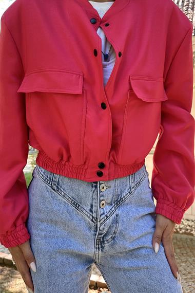 Toptan Fuşya Hakim Yaka Bomber Ceket