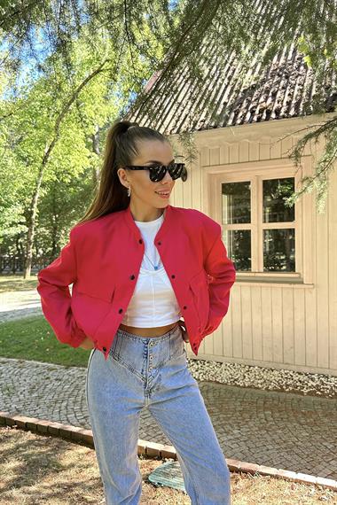 Toptan Fuşya Hakim Yaka Bomber Ceket