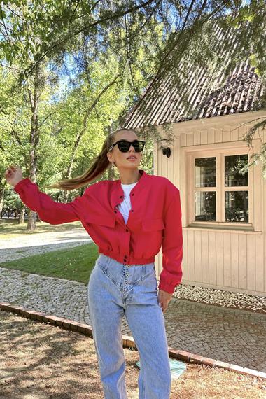 Toptan Fuşya Hakim Yaka Bomber Ceket