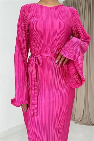 Toptan Fuşya İspanyol Kol Piliseli Elbise