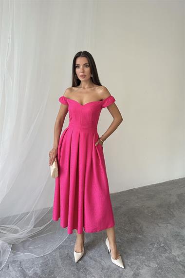 Toptan Fuşya Jakarlı Elbise