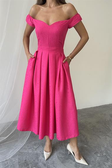 Toptan Fuşya Jakarlı Elbise