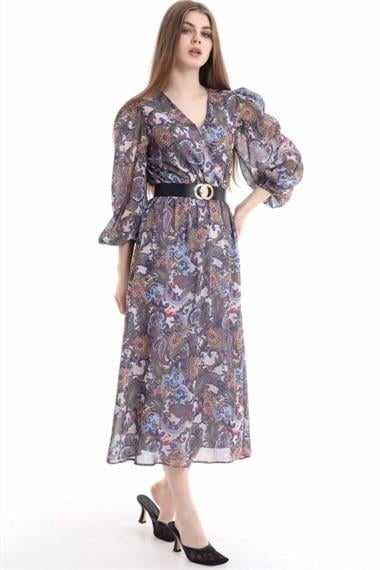 Toptan Fuşya Kemerli Elbise